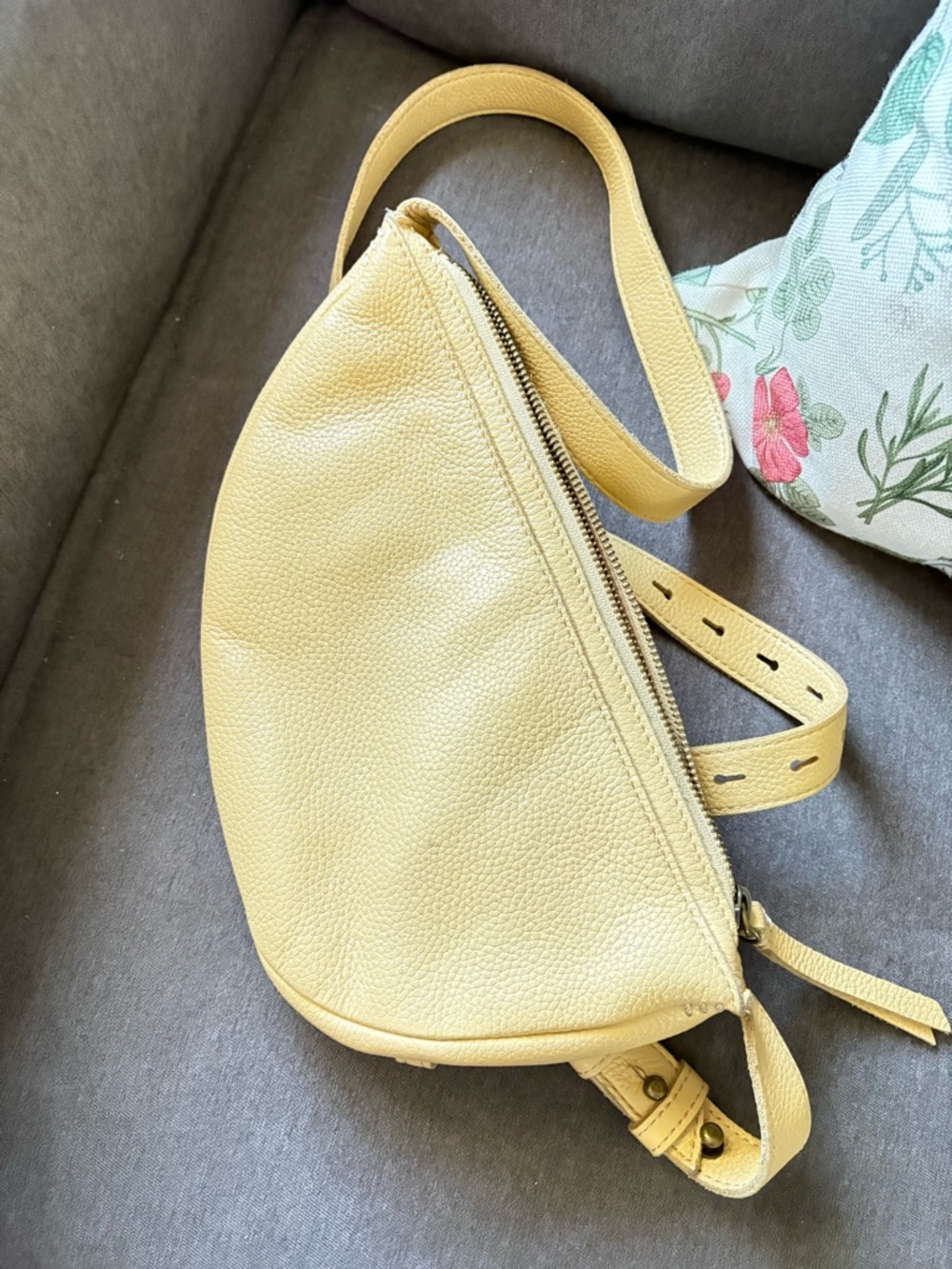 Light Butter Yellow/Tan Leather Crossbody Sling Bag - Women